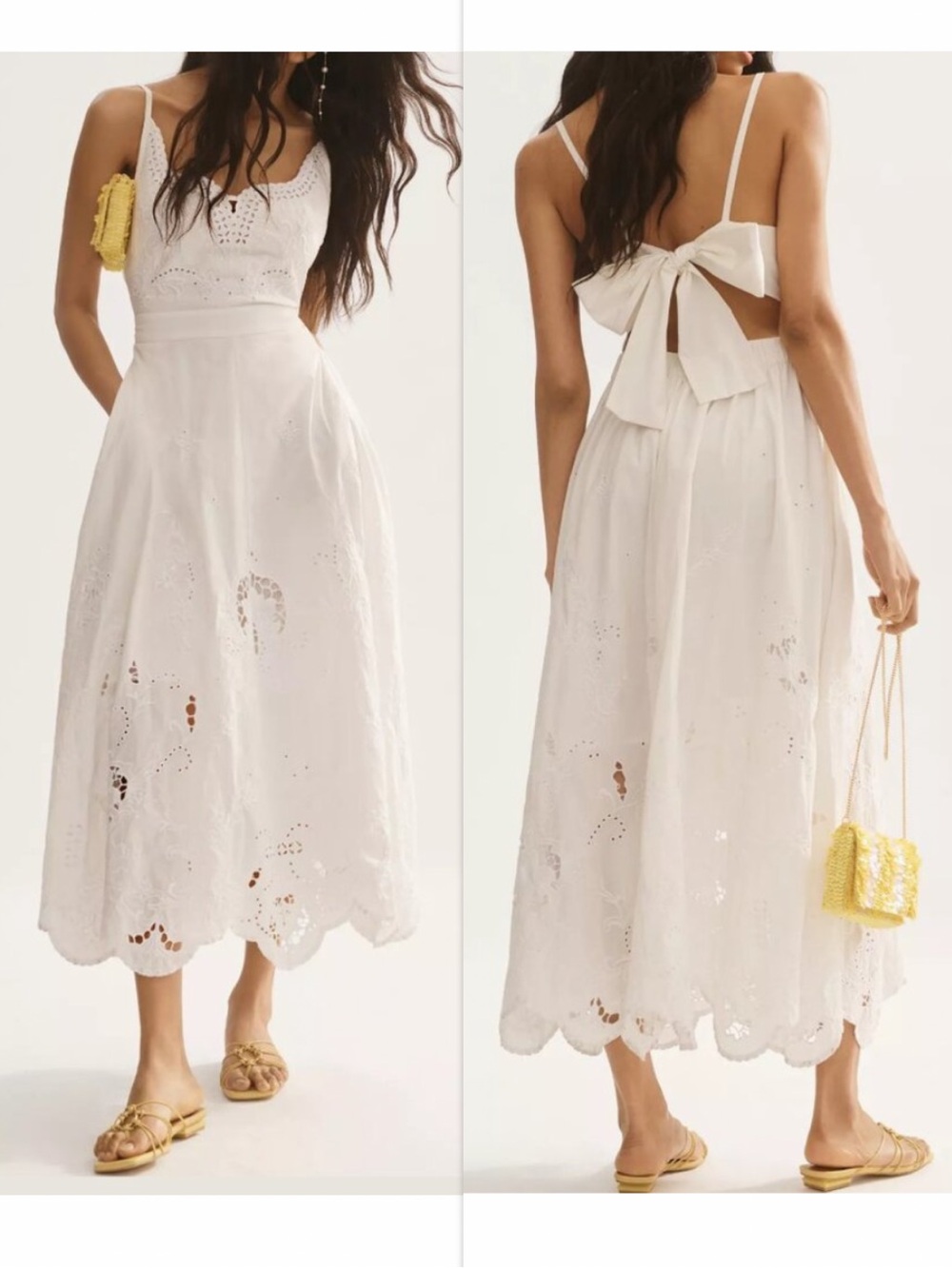 By Anthropologie Tie-Back Cutwork Dress White Medium Petite MP